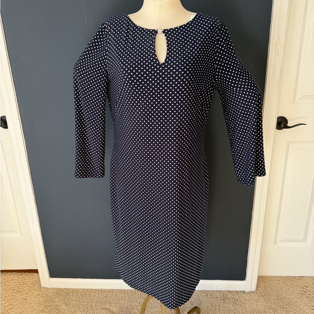 Ralph Lauren Navy and White Polka Dot Long Sleeve Dress